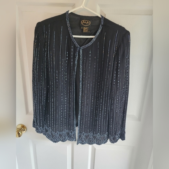 Vintage Julia Kim 100% Silk Beaded Jacket with Hook and Eye Closure Arttowear - Picture 1 of 12
